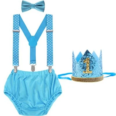 WELROG Baby Boys 1st Birthday Cake Smash Outfit - Adjustable Y Braces & Bow Tie