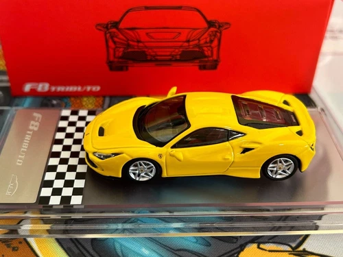 Modelo de coche juguete regalo modelo escala 1/64 Ferrari F8 Tributo amarillo fundido a presión - Imagen 8 de 9