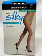 Secret Silky Control Top Pantyhose SHEER TOE/M. Support/JET BLACK - SIZE C 10410