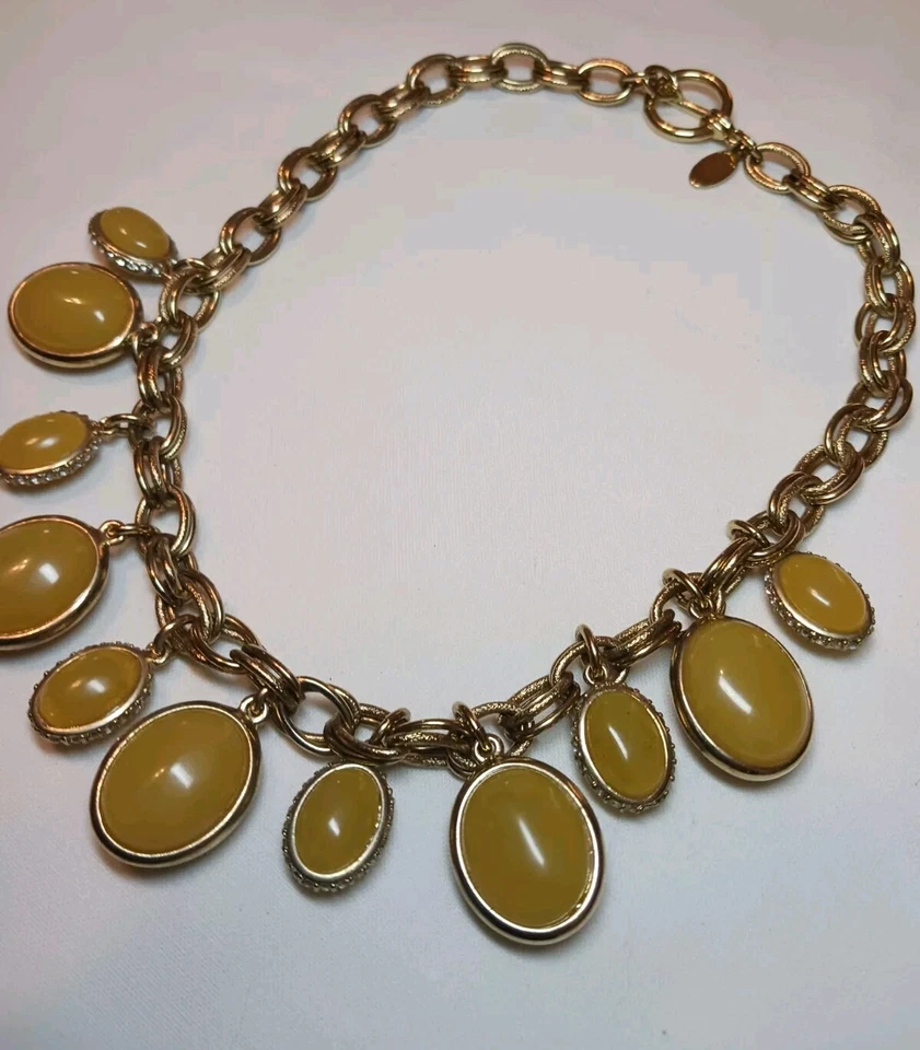 Ann Taylor Runway Colar Antigo Gota de Limão Contas de Acrílico Corrente Dourada Estilo Babador  - Imagem 4 de 4