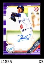 1-2019 BOWMAN PROSPECTS PURPLE PARALLEL AUTO YADIER ALVAREZ DODGERS /250 QTY