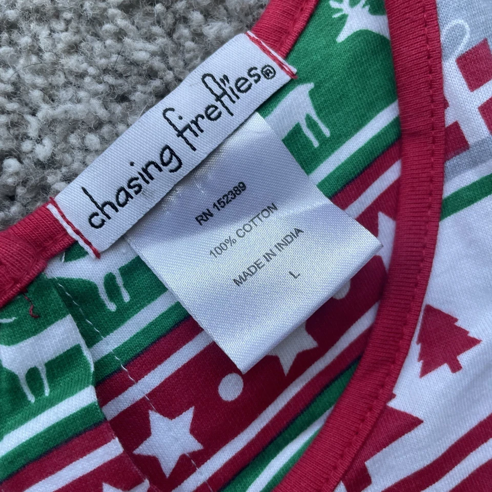 Chasing Fire flies Christmas Dress Girls Large Holiday Red/ Green Cotton Pompoms - Image 3 of 4