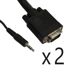 2 Pack Lot - 6ft VGA SVGA Video  3.5mm Stereo Audio PC Laptop to Monitor Cable