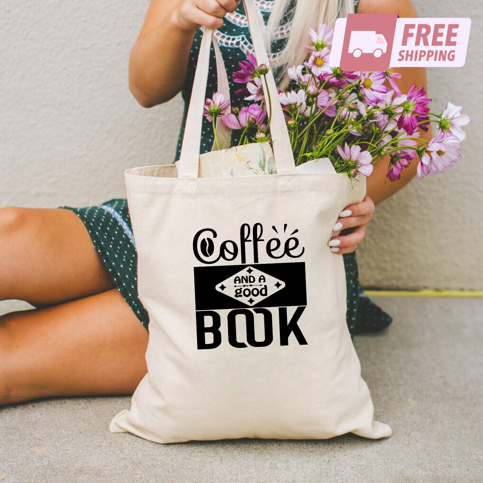 Natural Book Lover Women's Tote Bag Featuring Coffee and a Good Book Design