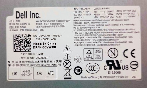 Dell L300PM-00 CN-0VWX8 PS-6301-05DF-RoHS - 300W PSU Netzteil - Bild 3 von 3