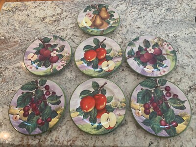 Set Of 7 Villa d'Este Hand Painted In Italy 8 3/8'' Salad Plates Assorted Fruit