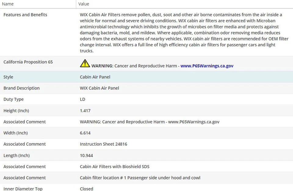 Filtro de ar de cabine WIX para MERCURY MARINER 2005-2007 V6-3.0L - Imagem 3 de 4