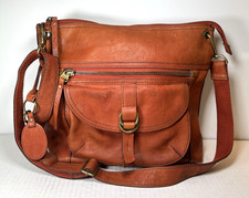 Fossil Burnt Orange Large Leather Crossbody Shoulder Bag - Distressed