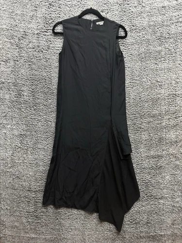 ACNE Studios Maxi Abito Donna Smilla Senza Maniche Frange Seta Nero Taglia 34