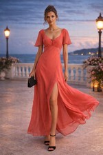 NWT ASOS Coral Maxi Dress with Flutter Sleeves size 10