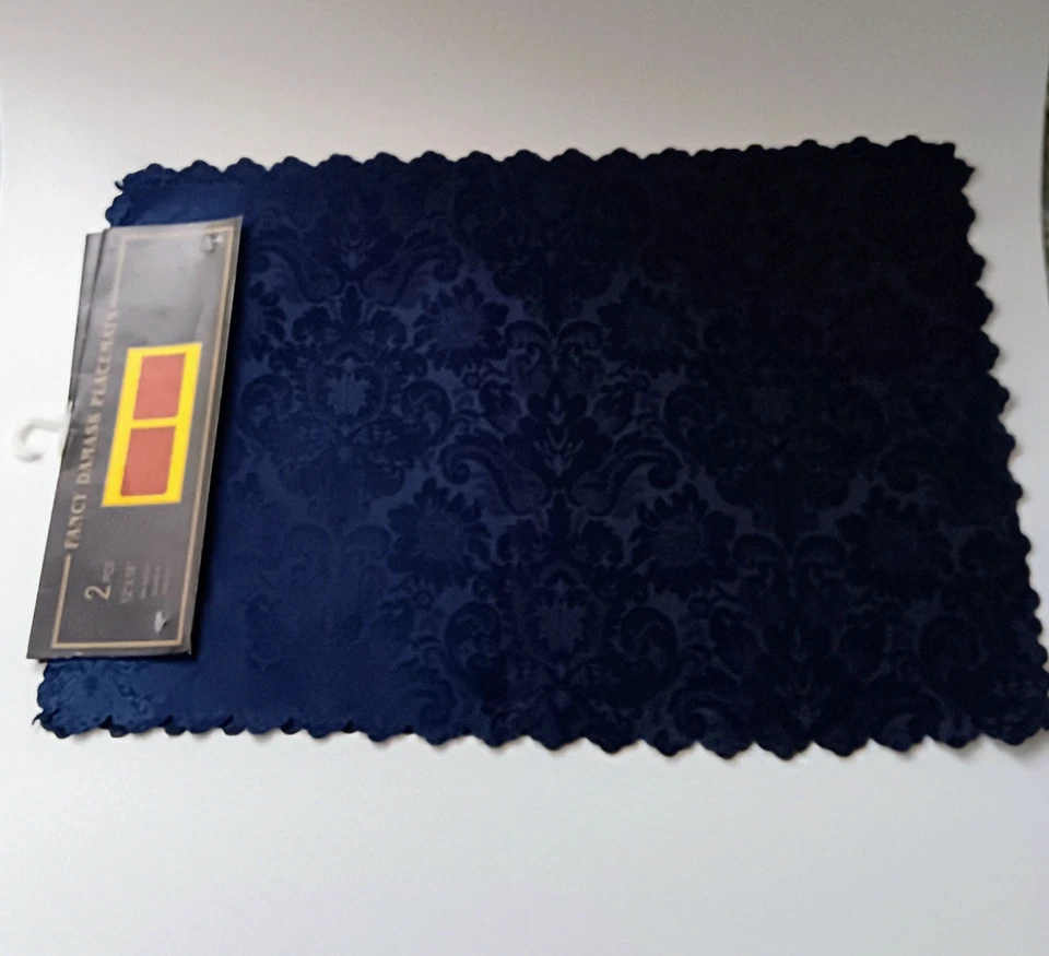 4 Fancy Damask 12"×18" Navy Blue Placemats Azar Industries Inc USA - Image 3 of 4