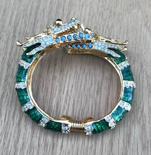 Enamel Rhinestone Two Headed Twin Dragon Green Bracelet KJL KENNETH JAY LANE