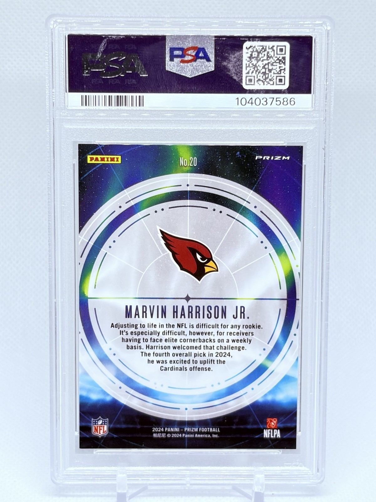 2024 Panini Prizm Aurora Marvin Harrison Jr. #20 Rookie PSA 9 Case Hit SSP RC view 2