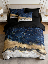 Marble Bedding King Size Navy Blue Comforter Set for American Vintage Style Bedr