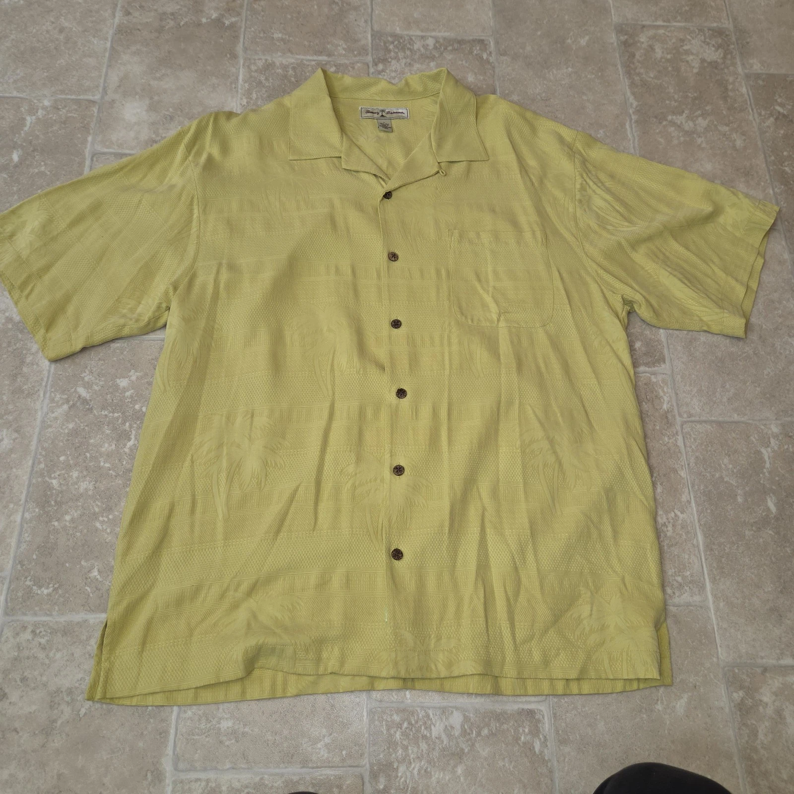 Tommy Bahama Yellow Silk Camp Shirt Men's Large