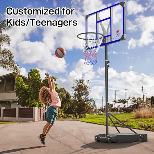 YOHOOD KIDS BASKETBALL HOOP OUTDOOR 4.82-8.53FT ADJUSTABLE, LX-908-BLUE