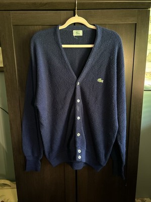 Vintage IZOD Lacoste Cardigan Sweater USA Union Made Navy Preppy Men s Medium