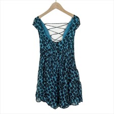 NWT Urban Outfitters Justine Lace Up Dress in Blue Floral Size XS