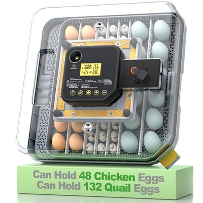 Egg Incubator for Hatching 48-132 Chicken/Quail/Turkey Eggs, 360° View Poultr...