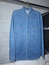 Levi s Vintage 90's Red Tab Blue Denim Button Up Shirt Men's/L USA Made