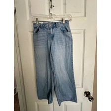 Cat  Jack Girls Sz. 10 Wide Leg Jeans Light Wash Denim Adjustable Waist