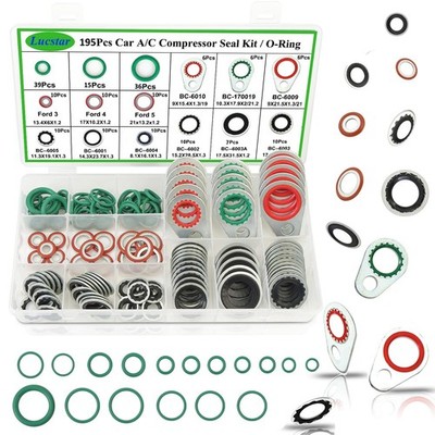 195PCS A/C Seal Kit,AC O Ring Assortment Kit, AC Gasket Seal Kit, Automotive Rep