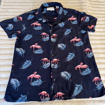 MBX Premium Goods Resort Collection Flamingo Palm Leaf Short Sleeve Mens size M