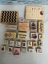Mixed Lot Rubber Stamps Lot Of 24 Holidays, Quotes, Flowers, Baby  More