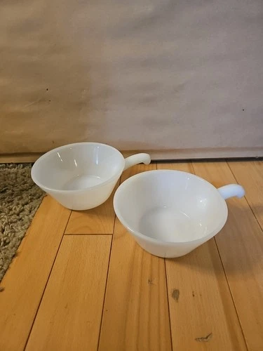 Vintage Anchor Hocking Milk Glass Soup Bowl With Handle, Set of 2