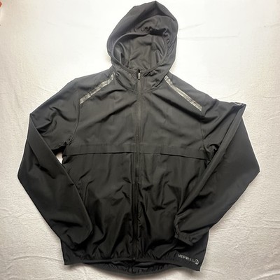 Merrell Men's Large Nylon Windbreaker Full Zip Jacket Hood Black Lightweight