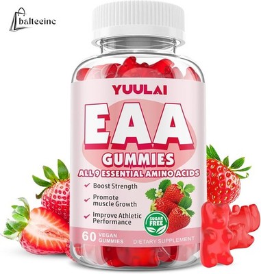 EAA Gummies Essential Amino Acids BCAA Energy Muscle Recovery Strawberry 60 Coun