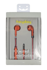Heyday Wired Earbuds w/ Microphone 3.5mm Aux Jack Headphones Coral Orange NEW 
