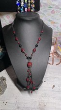 Red & Black Beaded Tassel Pendant Y-Drop Neck...