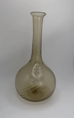 Vintage Venini Murano Italy Amber Swirl Art Glass Bottle Vase 10” Label