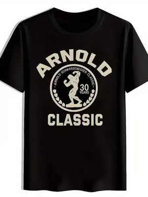 Men's Vintage Arnold Strongest Competition Print T-Shirt - Retro Bodybuilder Tee