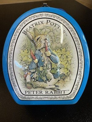 Beatrix Potter Peter Rabbit Embossed Metal Tin Box with Lid and Handle Vintage