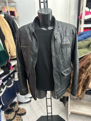 Conbipel Men's Leather Jacket Size 54 Black LLV1794