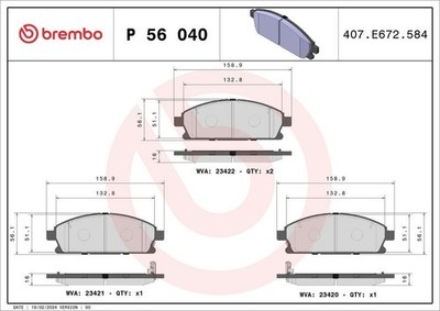 Brembo P56040 Front Brake Pad Set Fits Nissan Acura Honda Infiniti Isuzu Bassara