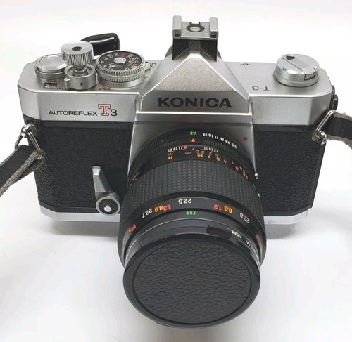 Konica Autoreflex T3 Silver w/ 55mm f/3.5 & 28mm f/3.5 - Tamron Zoom 38-100 EUC - Picture 2 of 10