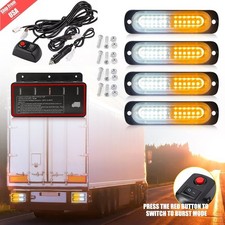 4pcs Led White Amber Vehicle Emergency Strobe Flash Light Lamp Bar Front Grille