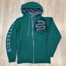 Harry Potter Slytherin Full Zip Hoodie Snake Logo Universal Studios Mens S Green