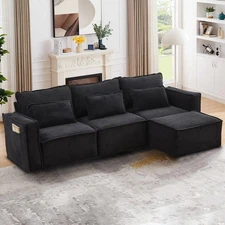Modular Sectional Sofa L Shaped Corduroy Cloud Couch Set with Chaise and Cushion