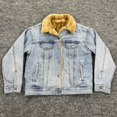 Levis Denim Jacket Womens Small Blue Jean Faux Fur Lined Trucker Ranch
