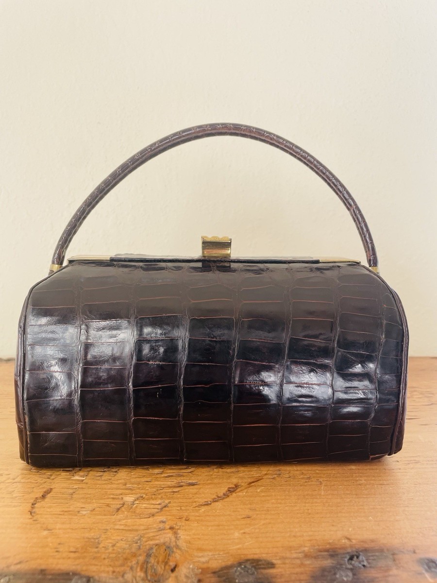 VINTAGE 40s-50s BROWN REAL ALLIGATOR CROCODILE MINI DOCTOR BAG 