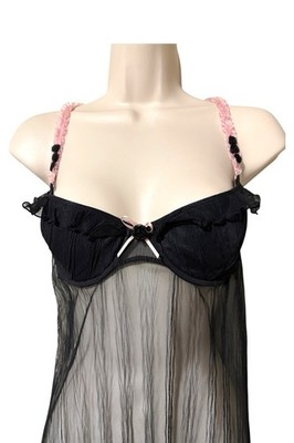 Vintage Chantal Thomass Babydoll Slip Dress Black Pink Logo Straps C D Cup M