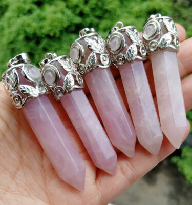10pcs Rose Quartz Stone Pendants Hexagon point Energy Reiki Healing Amulet