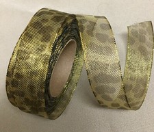 10 Yards METALLIC GOLD LEOPARD WILD CAT PRINT MESH RIBBON 7/8" W