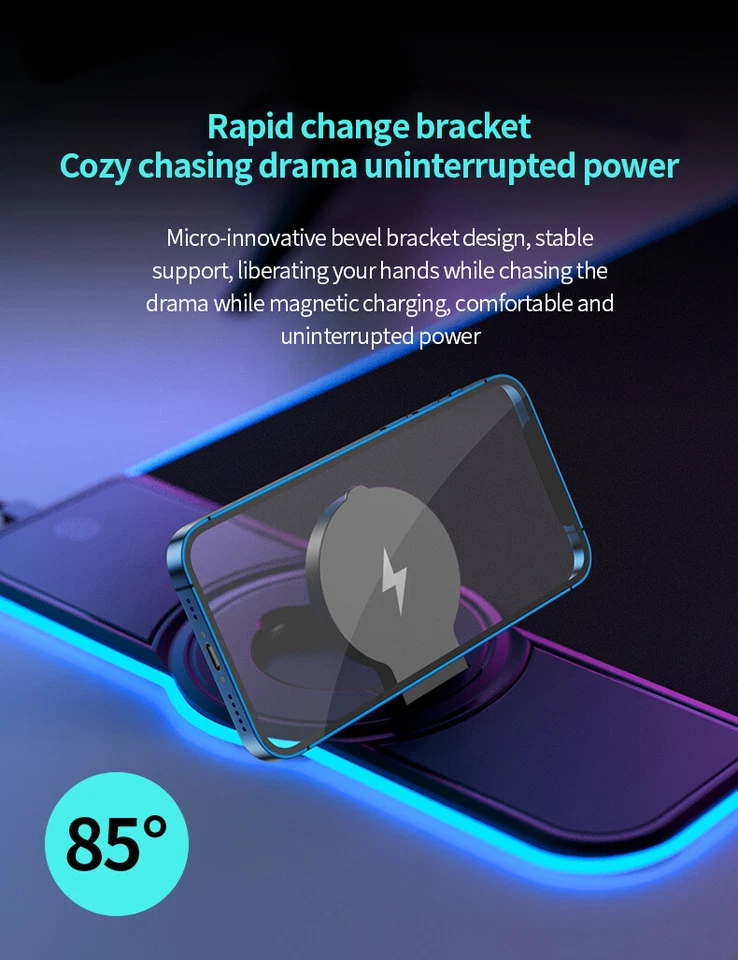 LED RGB Mouse Pad Keyboard 15W Qi Wireless Phone Charging Desk Magsafe - Image 3 of 4