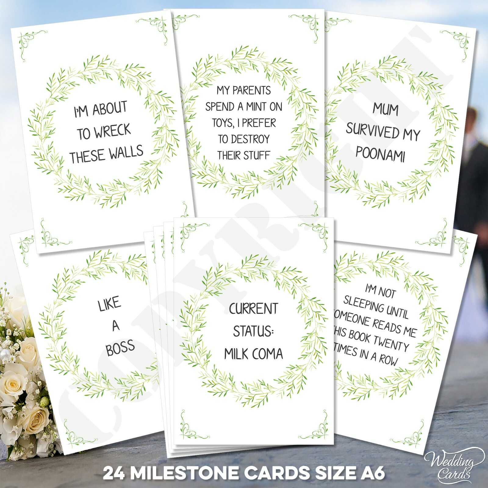 Baby Milestone Cards Funny Joke Son Daughter Boy Girl Unisex Age Favour Keepsake