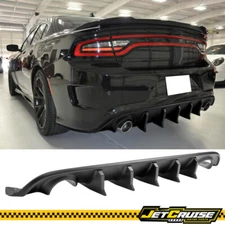Fits 15-23 Dodge Charger V2 Style Rear Bumper Diffuser w/ Shark Fins Matte Black